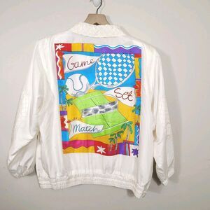 Vintage Mureli Silk Tennis Jacket Game Set Match Graphic Country Club Size Large